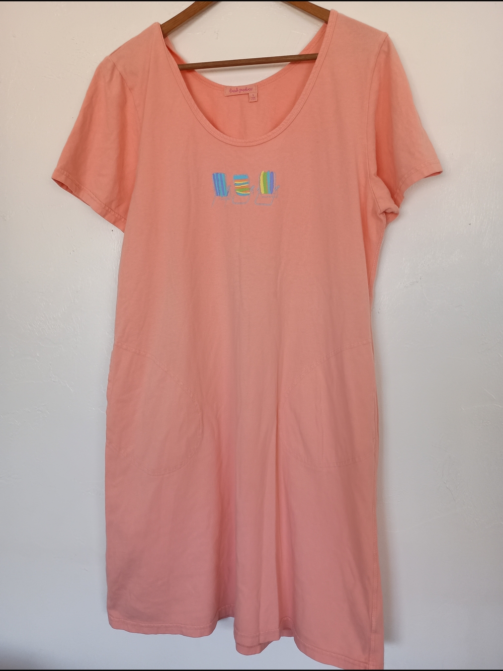 fresh produce 100% Cotton Coral Peach Scoop-Neck Short Sleeve Dress Beach Chairs